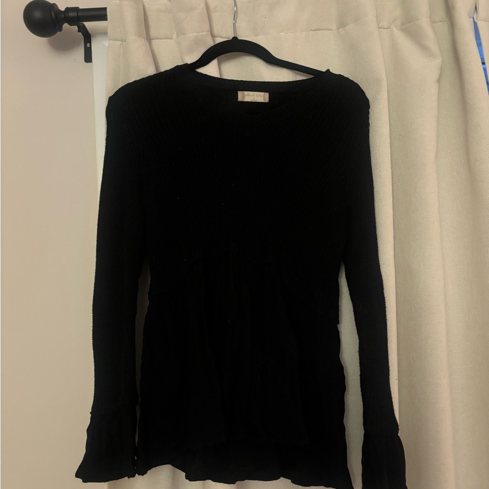 Altar'd State Black Ribbed Fitted Long Sleeve Blouse